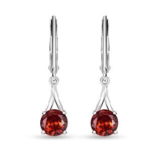 Simulated Red Diamond  Solitaire Lever Back Earrings in Sterling Silver
